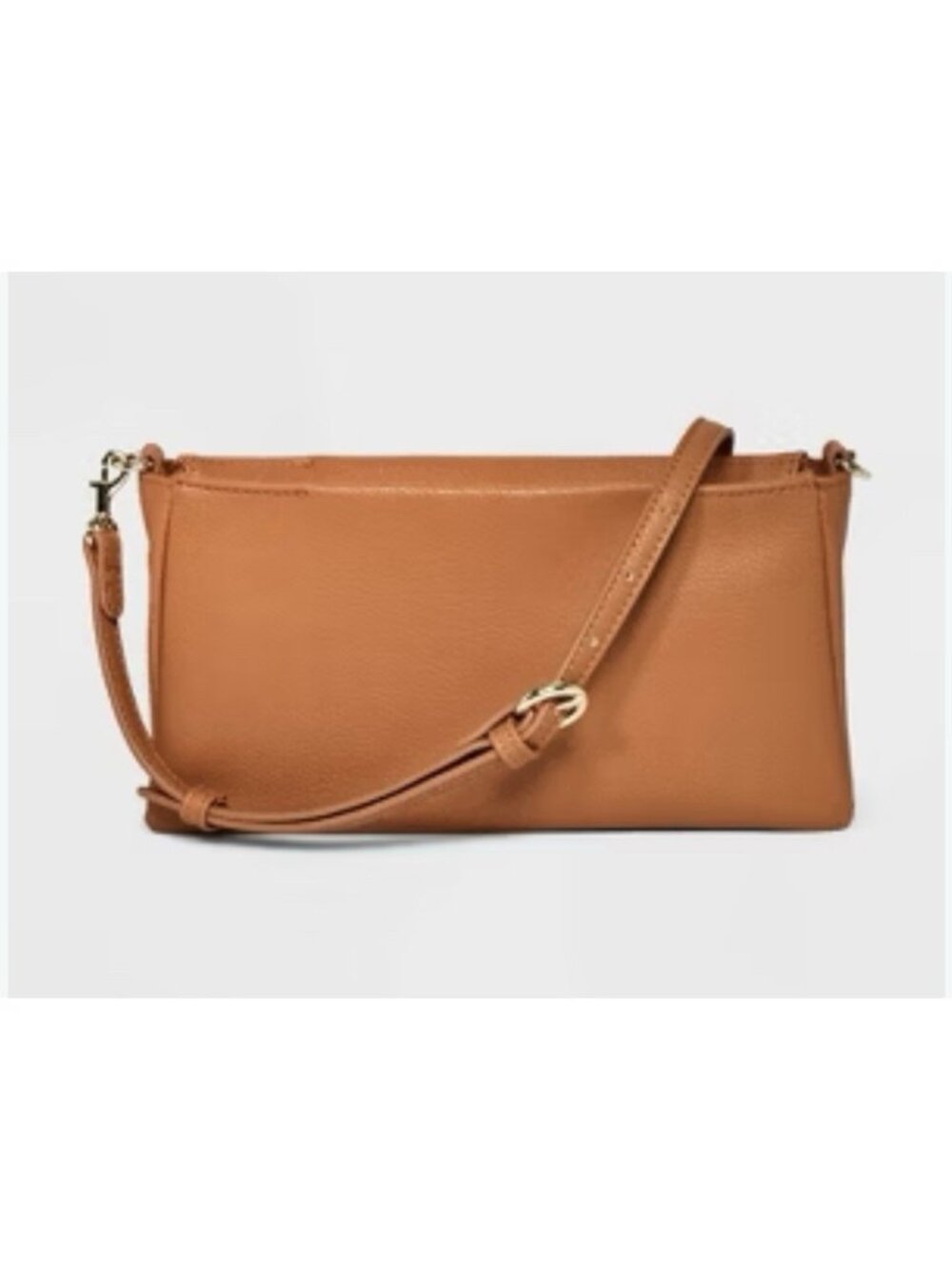 Caramel Brown Double Gusset Crossbody Bag Faux Leather Adjustable NWT